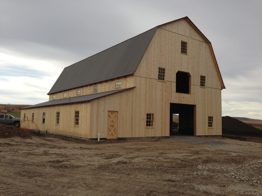 Gambrel-38×56-205E-Agricultural-Farm-Under-Construction-Lean-To